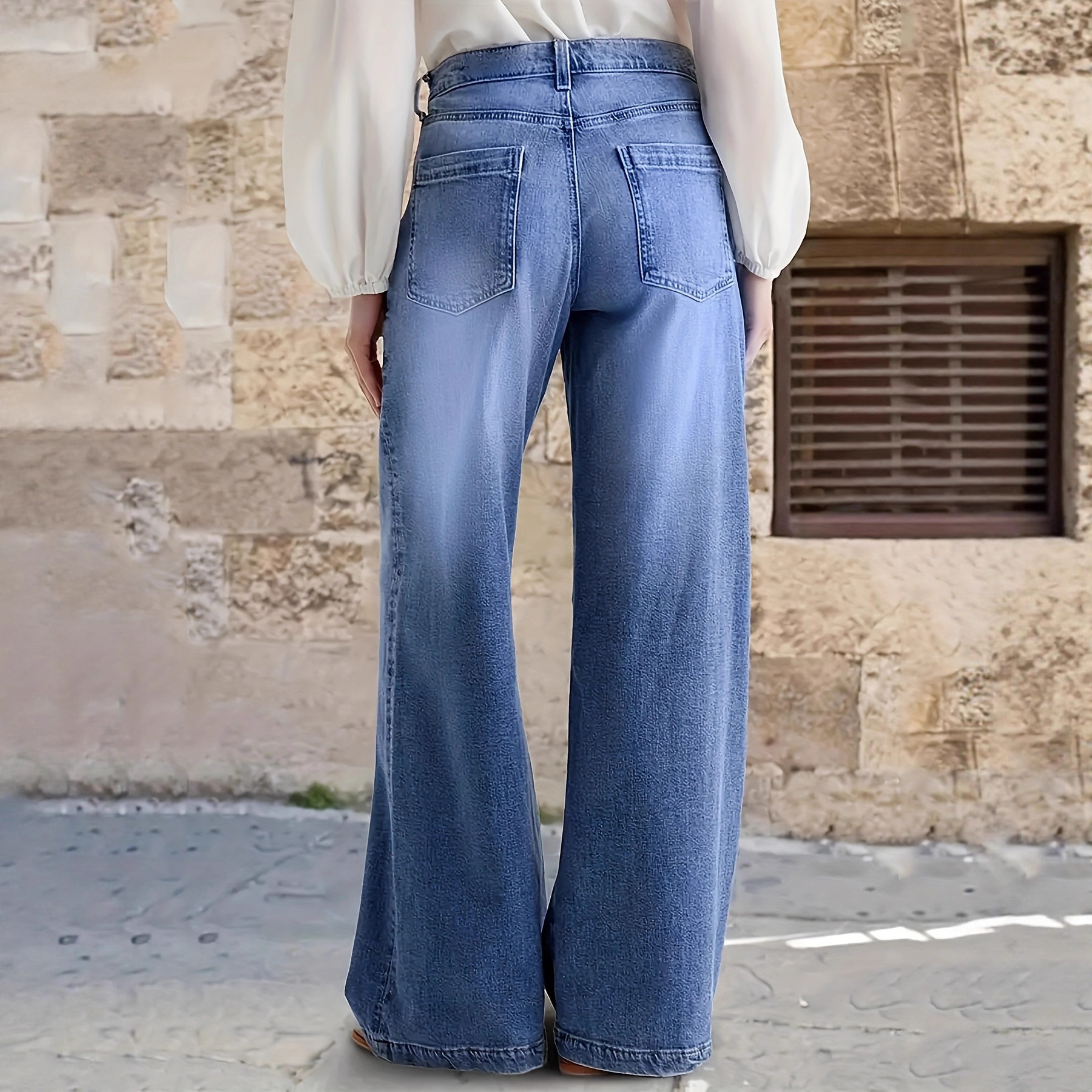 Jeans de Pierna Ancha para Mujer de Mezclilla de Algodón, Cintura Media