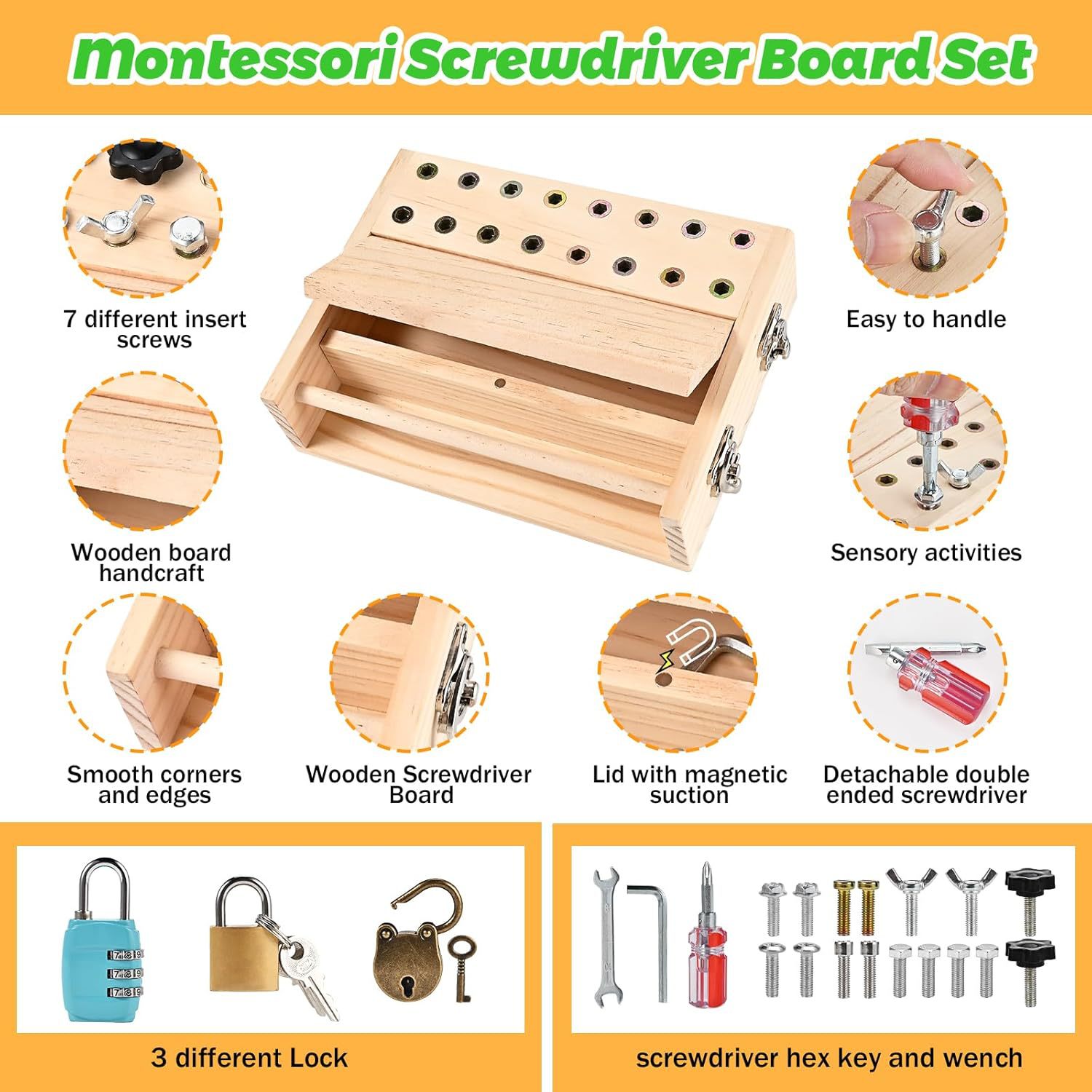 Çocuk Araç Seti Montessori Tornavida Tahtası Seti Bebek Seyahat Duyusal Okul Öncesi Öğrenme İnce Motor Becerisi