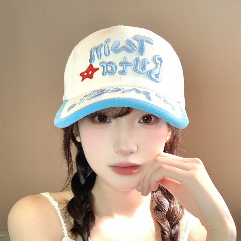 韩版可爱立体字母刺绣灯芯绒棒球帽子女2025新款百搭显脸小鸭舌帽|undefined