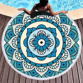 圆形沙滩巾细纤维吸水便携速干数码印花加大加厚浴巾流苏外贸批发