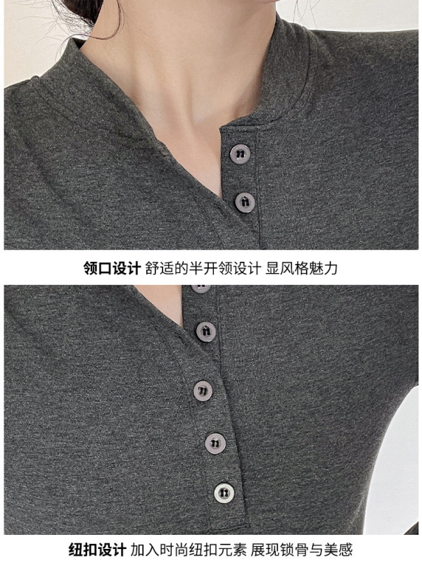 新款亨利衫半开领打底衫女长袖T恤修身百搭时尚女装秋季女款上衣|undefined