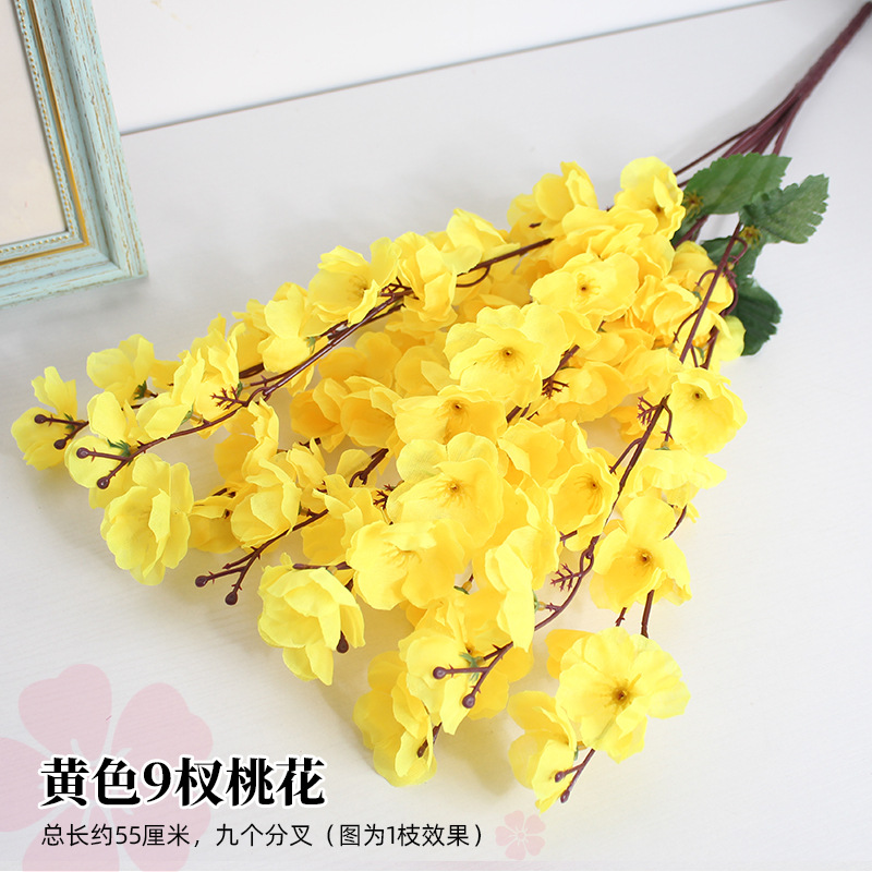 Flor de melocotón artificial rama falsa flor de ciruelo flor de cerezo rama sala de estar decoración Flor de seda boda flor falsa Flor de plástico ingeniería especial flor seca