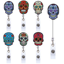 跨境批发易拉扣骷髅头主题贴片易拉得创意彩色高弹力证件扣胸牌夹