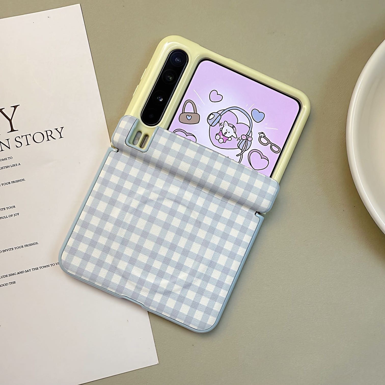 Suitable For Huawei Foldable Middle-axis Magnetic Suction Full-cover Protective Case, PuraX Cute Color-blocking Plaid,_voghion.com
