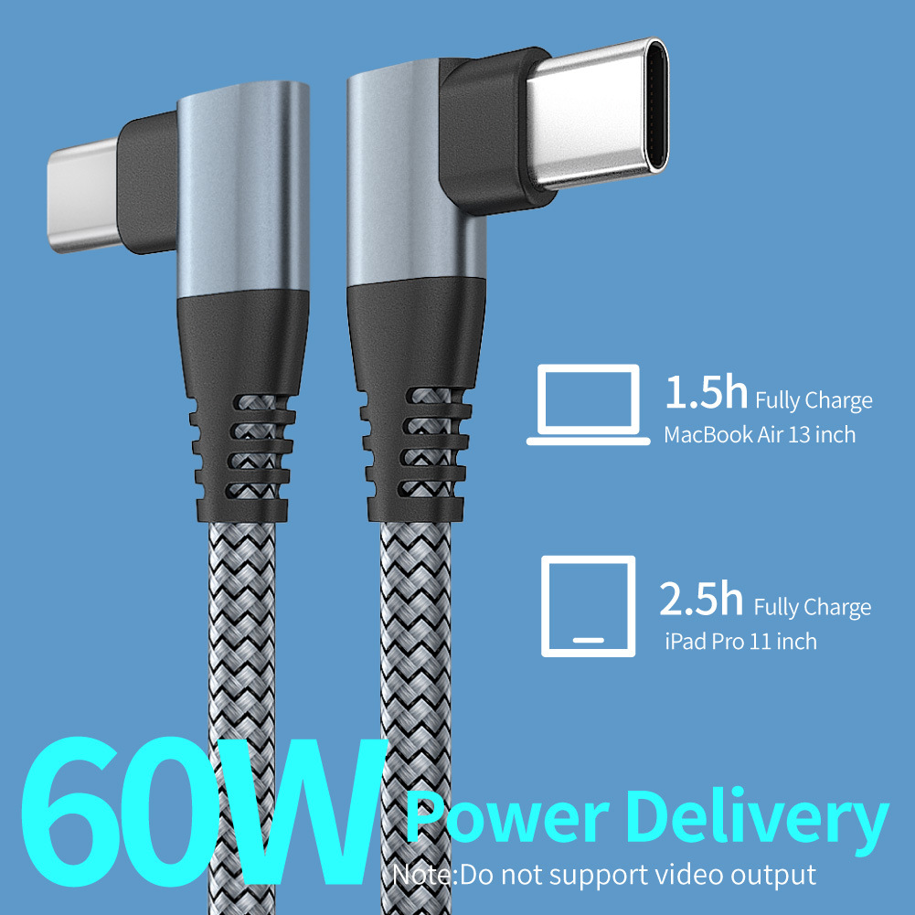 Suitable for Huawei Xiaomi mobile phone to type-c super fast charging 60W elbow woven nylon data cable_voghion.com