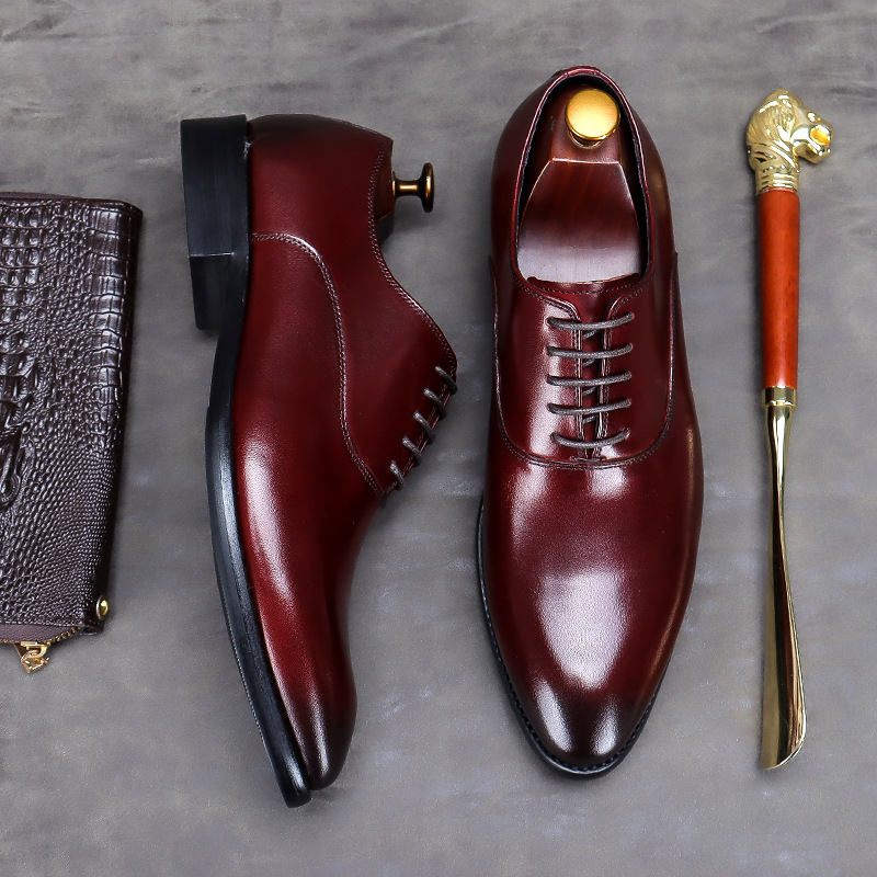 【】Zapatos de cuero genuino de primera capa de piel de vaca para hombre, zapatos formales de hombre hechos a mano con cordones y punta baja, exclusivamente para ventas transfronterizas. image 6