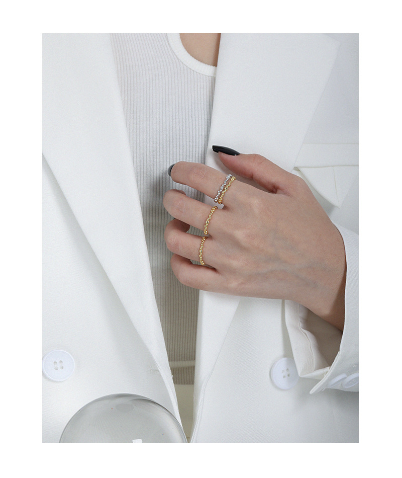 Korean niche design geometric bead texture S925 sterling silver open thin ring female