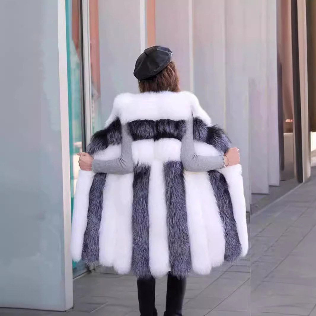 Damenbekleidung hohe Fuchspelzweste Damen mittellange Wintermode warme Pelzweste_voghion.com