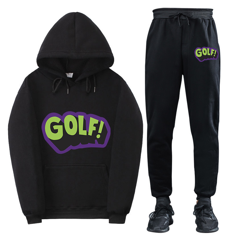 Set sportivo da uomo versione coreana Golf Trendy Student Loose Running Maglione con cappuccio in due pezzi_voghion.com