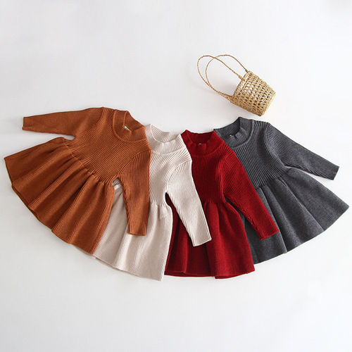 Autumn and winter girls knitted dress fashionable skirt cute baby red sweater dress fashionable princess skirt