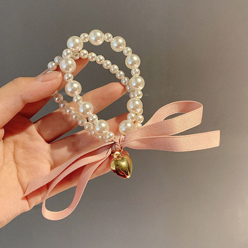Korean pearl bow headband hair rubber band girls headband simple temperament hair rope leather set hair band summer