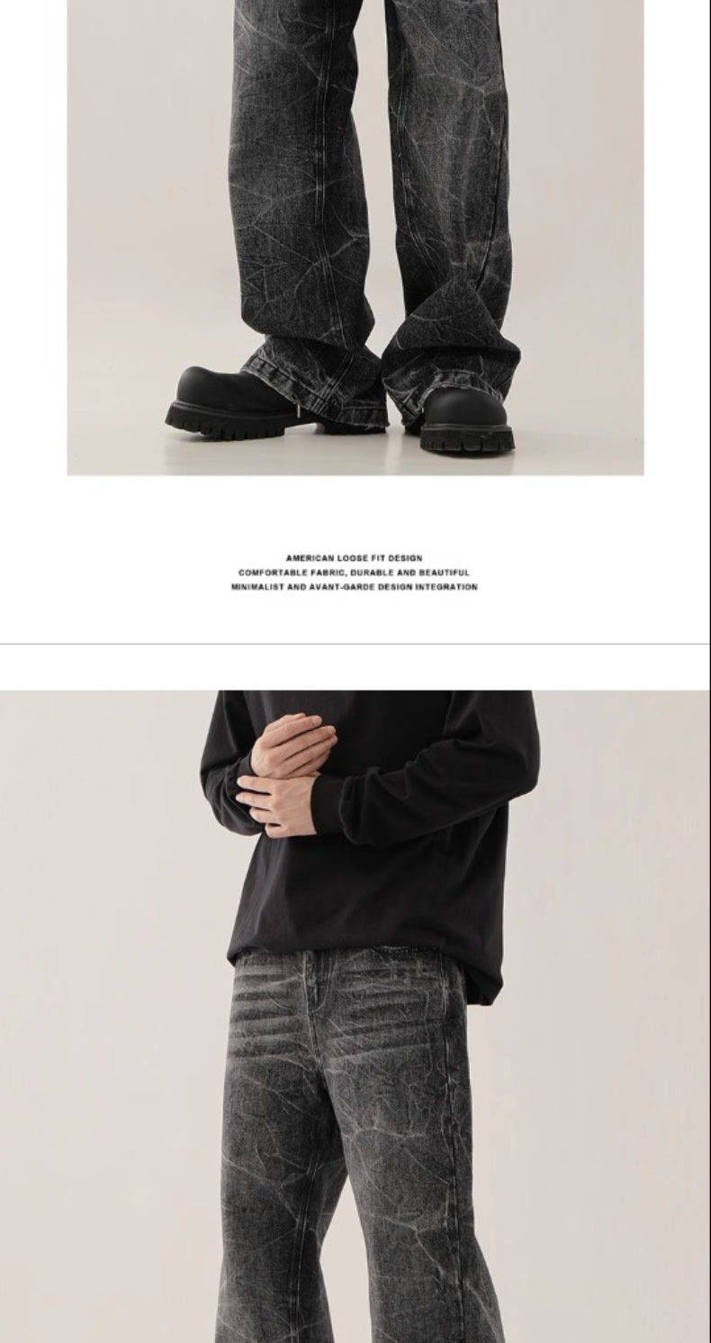 ​​„Retro High Street Lightning Wash Schwarz-Graue Jeans für Herren – Slim Fit Straight Leg Denim-Hose mit mehreren Taschen und Cleanfit-Ästhetik“​​_voghion.com