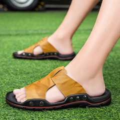 Men's Summer Trendy Slippers for Cross-Border Trade, Non-Slip and Anti-Odor, Leather-Outside One-Piece Slippers