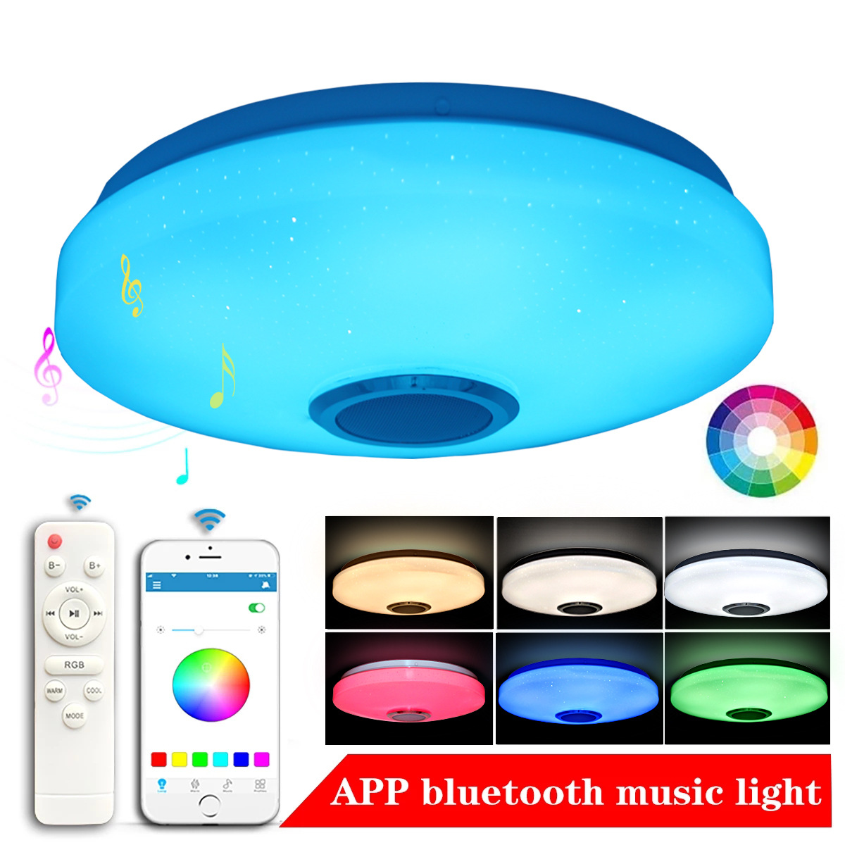 2023 Bluetooth música luz de techo inteligente RGB colorido control remoto APP Bluetooth luz de techo pequeño paquete transfronterizo