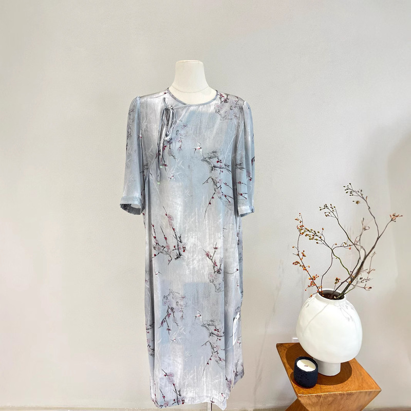 New Chinese-Style National Style Dress for Women 2026 Spring and Summer New Silk Satin Printed Straight Loose Silk Long Dress New Chinese-Style National Style Dress for Women 2026 Spring and Summer New Silk Satin Printed Straight Loose Silk Long Dress