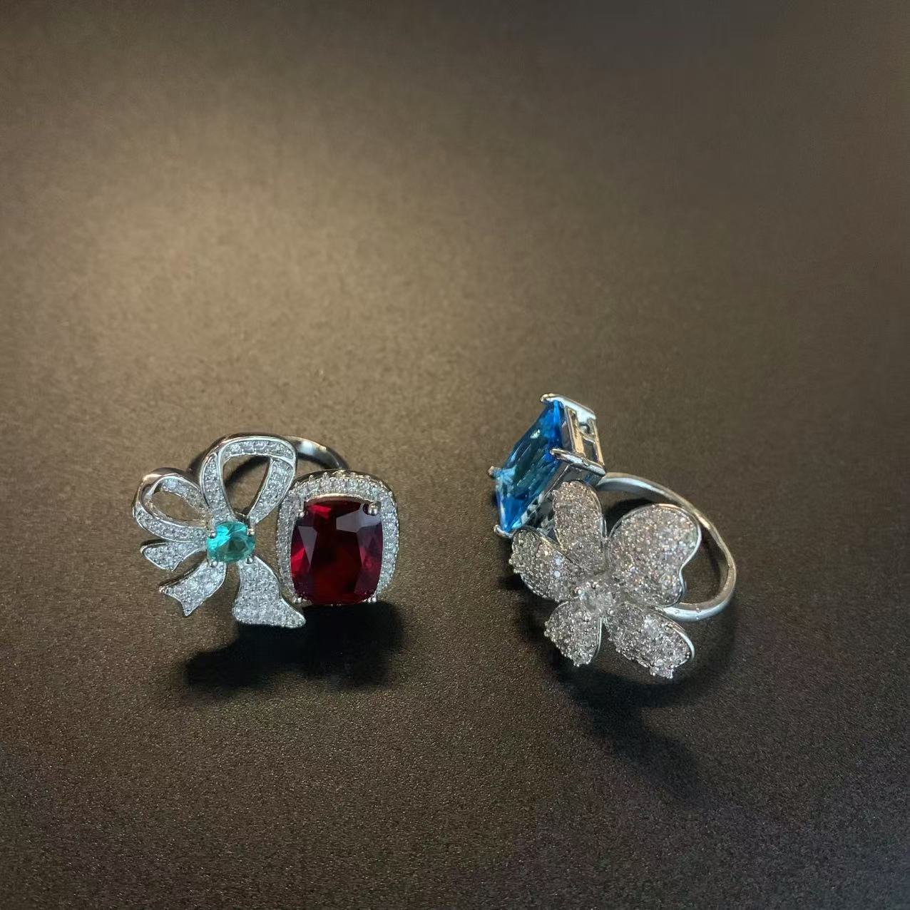 Colorful Gemstone Bowknot Ruby Open Ring For Women Minimalist_voghion.com