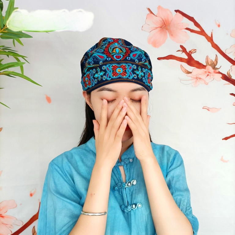 Chapeau haut de forme vide en toile brodée de style ethnique pour femmes, foulard élastique réglable pour voyage et photo_voghion.com