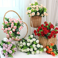 シミュレーション単枝5フォークユーカリバラ花束プラスチック花壁装飾花植物盆栽部品混合花束