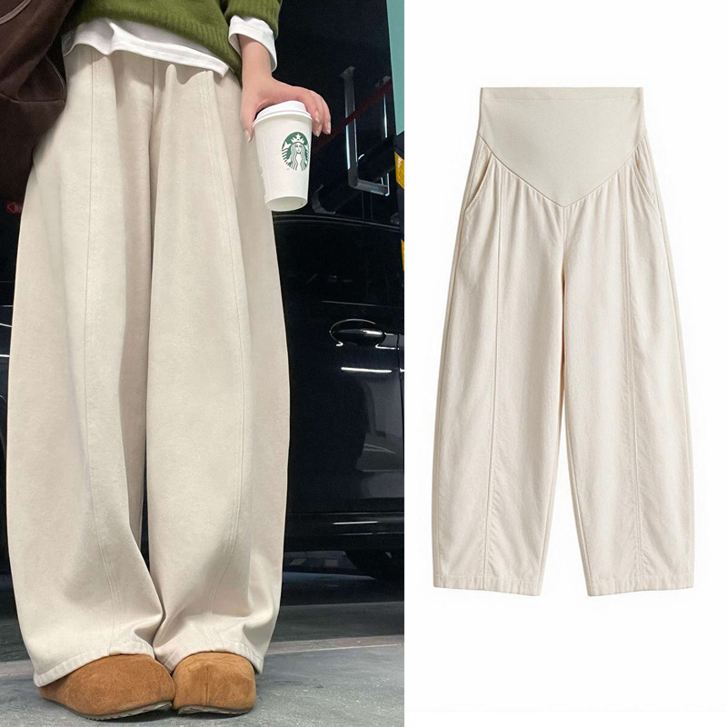 Maternity pants, long style, versatile, loose wide-leg pants for women, high-waisted curved pants, new spring and autumn product, all-cotton soft casual pants Maternity pants, long style, versatile, loose wide-leg pants for women, high-waisted curved pants, new spring and autumn product, all-cotton soft casual pants