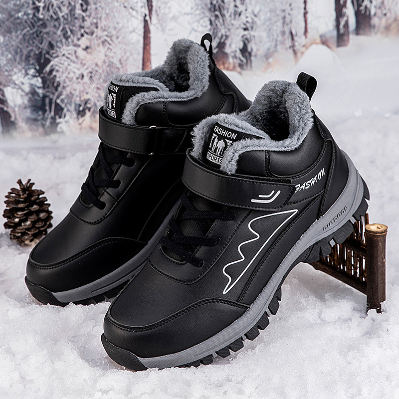 Mantener calientes los zapatos de algodón de invierno y los zapatos deportivos de terciopelo los zapatos de algodón para ancianos, los zapatos de la madre, las botas de nieve para ancianos y de mediana edad, la parte superior de la piel image 11