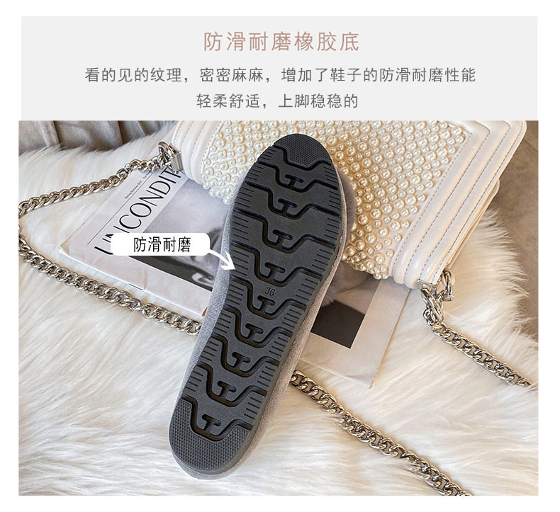 Giày lười nữ mũi tròn lót lông giữ ấm, giày bông cổ thấp đế thấp — Màu xám, Màu đen chi tiết 11