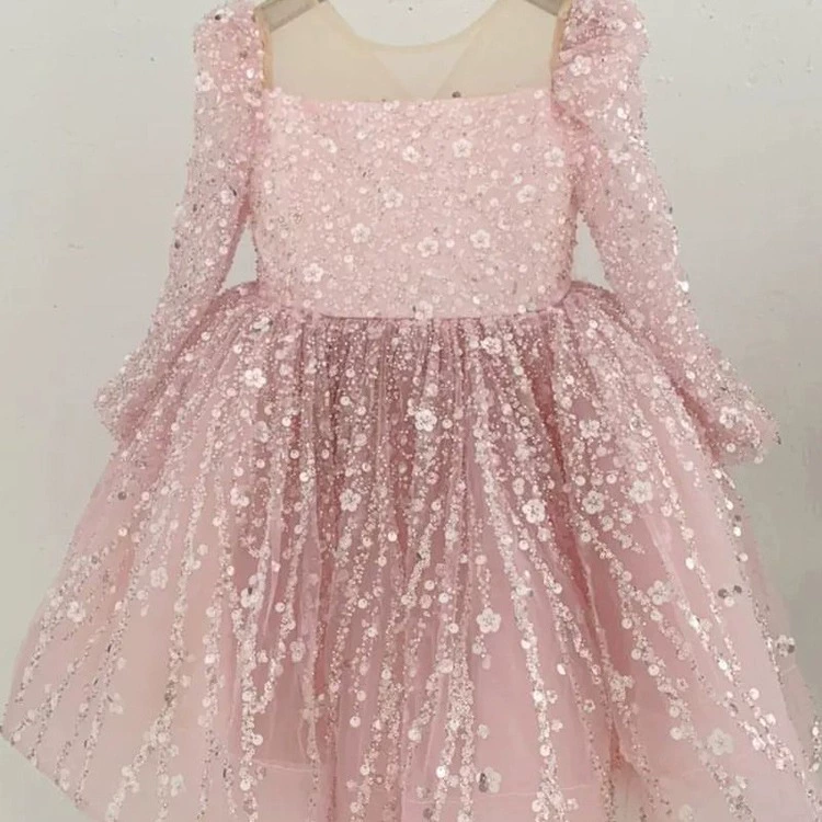 Платье, зимнее длинное рукав, блестящая детская ногтевая Sequins, маленький костюм принцессы, одежда для особого случая, пачка юбка, подарок на день рождения