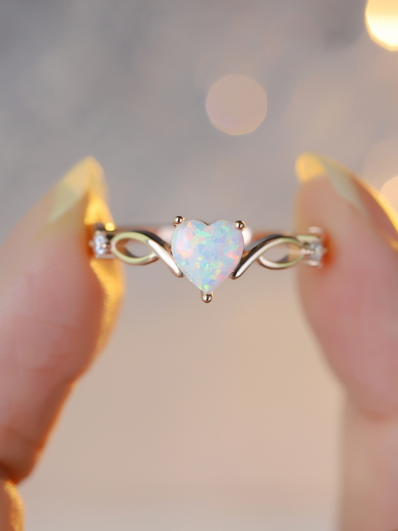 925 Sterling Silver Material 925 Sterling Silver Opal Heart Shape Rings 925 Sterling Silver Rings