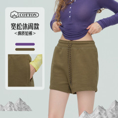 2025秋冬新品瑜伽服女彩色系结松紧短裤宽松款运动裤棉质健身裤
