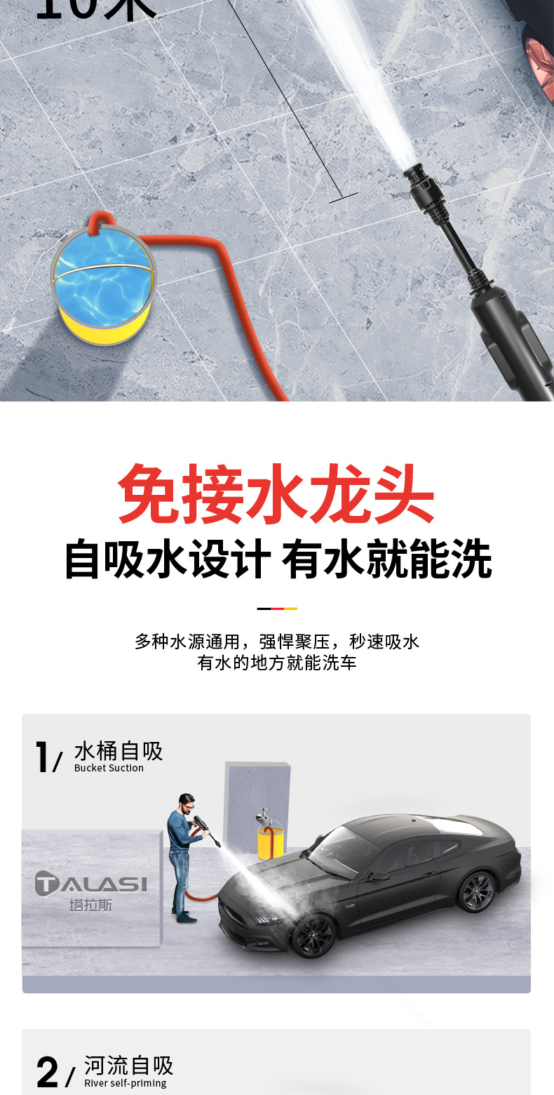 New 21V Lithium Battery Household Rechargeable Wireless High-Pressure Car Wash Machine High-Pressure Water Grab Convenient Car Wash Artifact