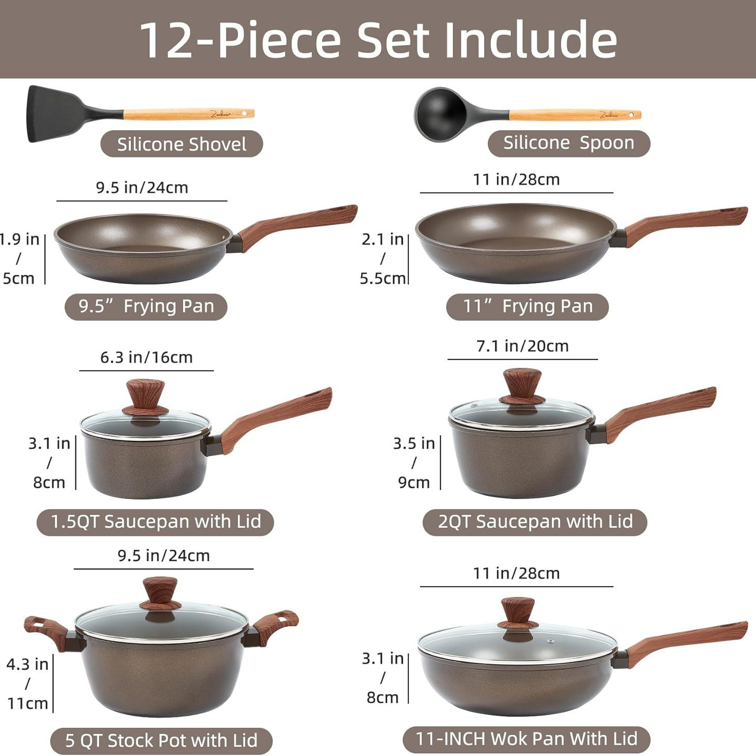 Venta caliente transfronteriza Imitación de aluminio Fundición a presión Juego de sartén antiadherente Juego clásico de 11 piezas Sartén Wok Juego de olla de sopa Cocina de inducción universal