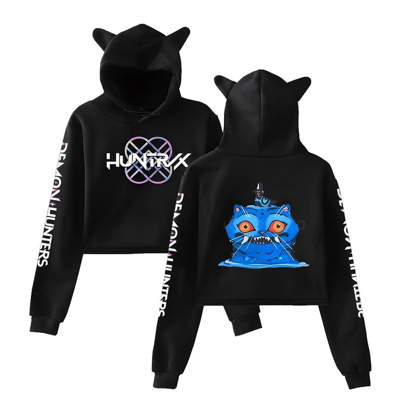 2025跨境新品KPop Demon Hunters欧美时尚猫耳朵露脐卫衣女|undefined
