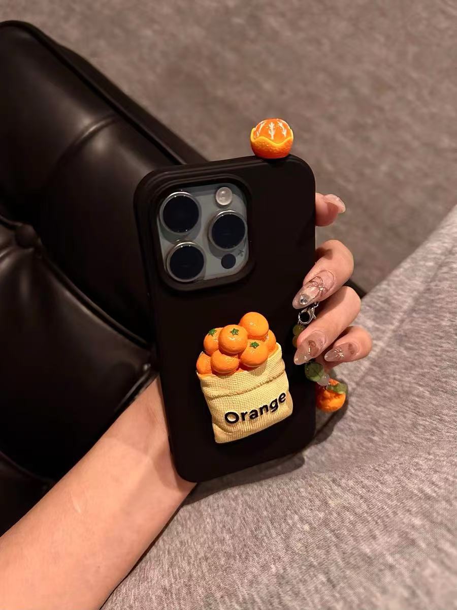 Personalidad creativa tridimensional naranja para iPhone15/16promax funda para teléfono móvil 13 Apple 14pro girl 16