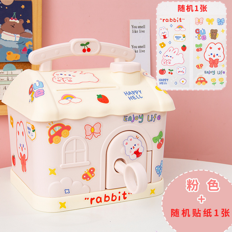 Linda celebridad de Internet Pequeña casa alcancía moneda de los niños alcancía con cerradura caja de dinero regalo para niños premio de estudiante