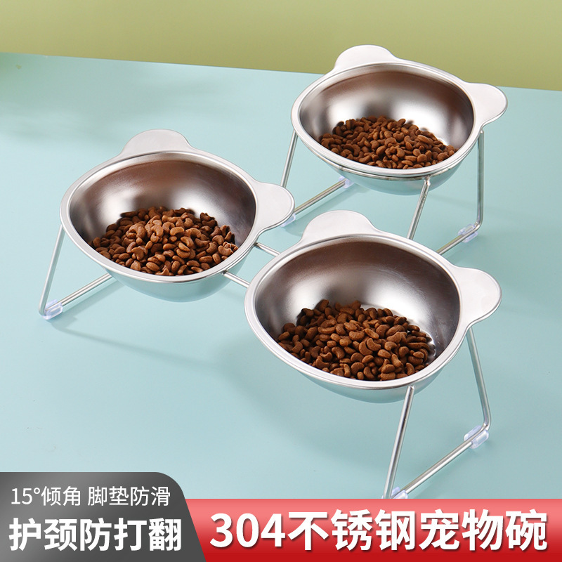 Stainless Steel Cat Bowl, Anti-Black Chin, Tilted High-Leg Design, Neck Protection Cat Bowl, Dog Bowl, Pet Bowl, Anti-Spill Stainless Steel Cat Bowl, Anti-Black Chin, Tilted High-Leg Design, Neck Protection Cat Bowl, Dog Bowl, Pet Bowl, Anti-Spill