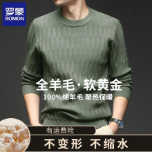罗蒙100%羊毛新款男士长袖针织衫圆领春秋休闲宽松百搭打底羊毛衫
