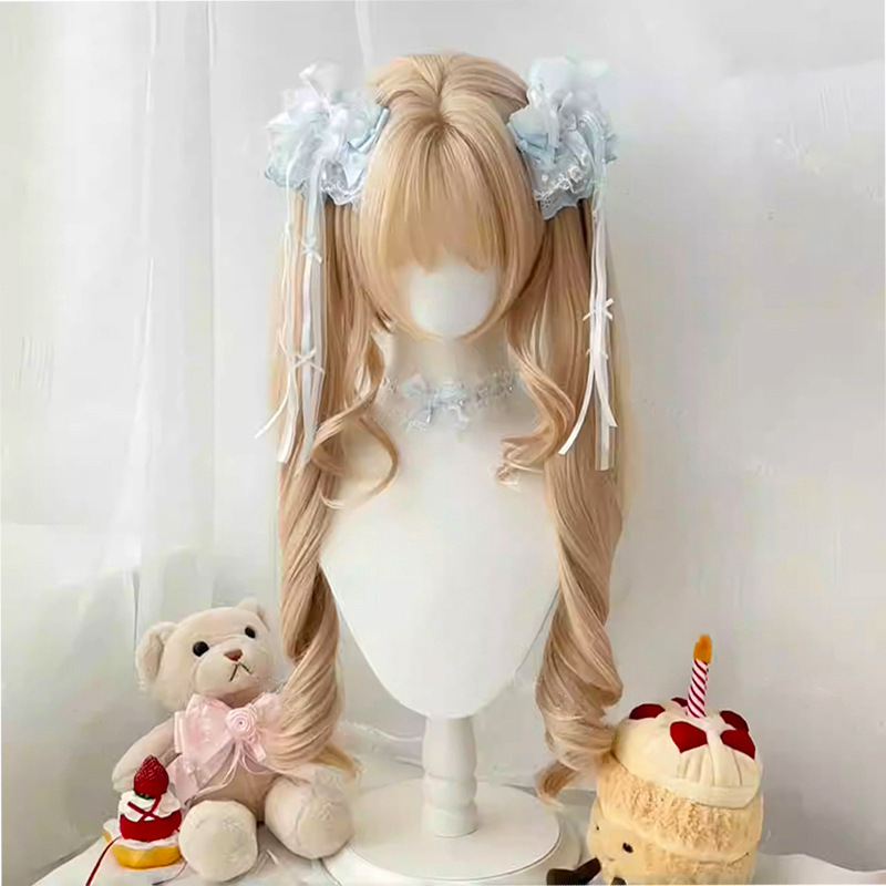 假发女Lolita虎口夹双马尾白金色罗马卷分体式抓夹少萝全头套批发|undefined