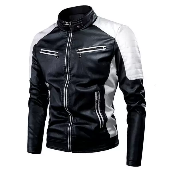 2025 Thin Spring and Autumn Cross-border Casual Men's Leather Fashion Stitching Motorcycle Amazon Retro Leather Jacket Men's Wear