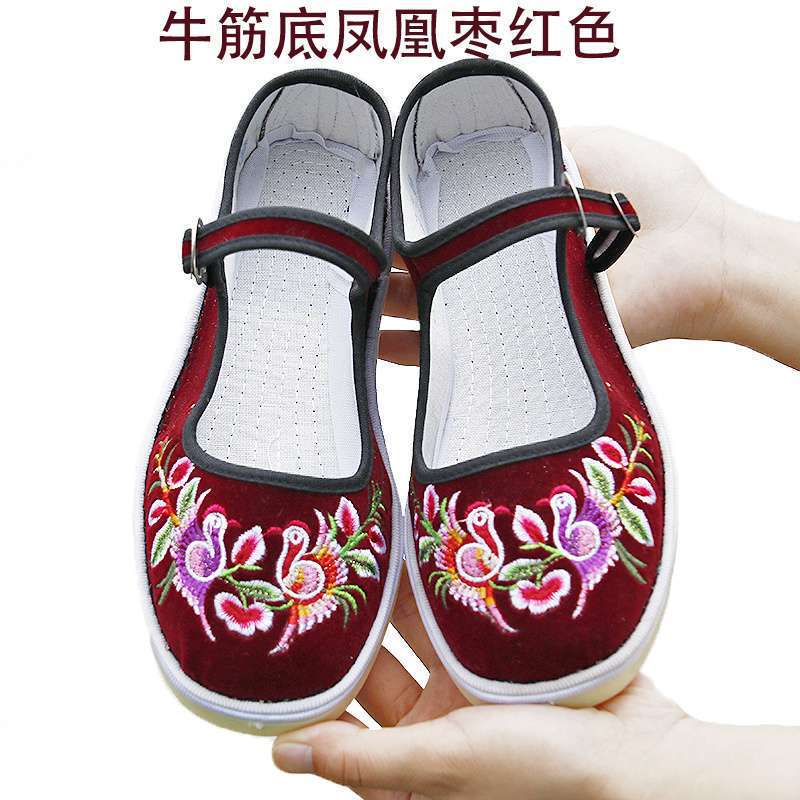 老北布鞋新款女士灯芯绒绣花女鞋子手工一脚蹬千层底结婚布单鞋|undefined