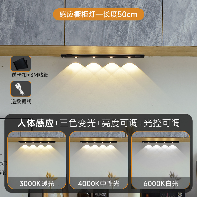 Transfronterizo ultrafino inteligente led luz del sensor del cuerpo auto-adhesivo armario gabinete del vino colina ojo de gato luz con recargable