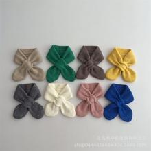 ins韩版儿童纯色针织围巾潮 秋冬男女童宝宝保暖套头交叉毛线围脖