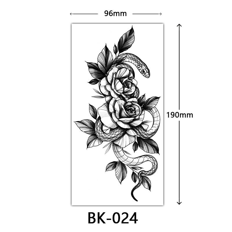 クロスボーダー特別供給スケッチフラワータトゥーステッカースケッチタトゥーステッカーバラの花黒と白の花タトゥー|undefined