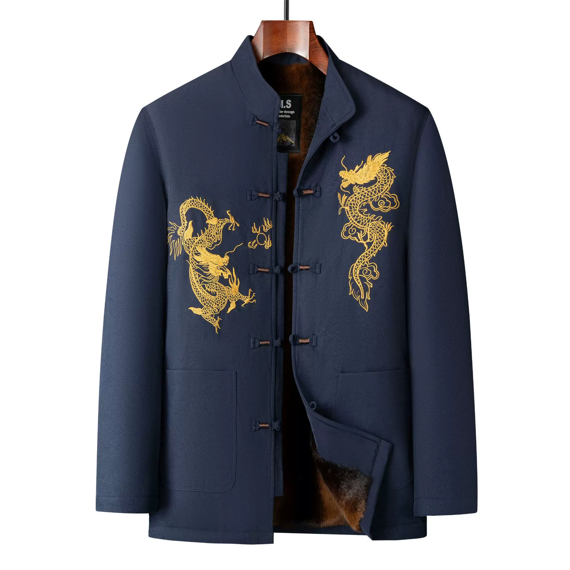 唐装中老年人上衣男士长袖夹克中国风刺绣外套加绒加厚新中式棉袄