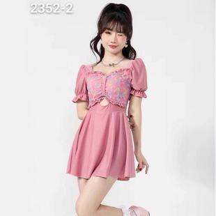 South J-2352 New Style Swimsuit Women's Skirt Style South Korea Hot Spring Student Conservative Flower Sexy Small Chest