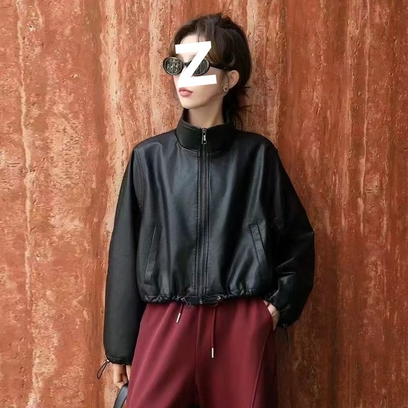 皮衣外套女2025春秋港风复古宽松短款小个子显瘦pu机车皮夹克黑色|undefined