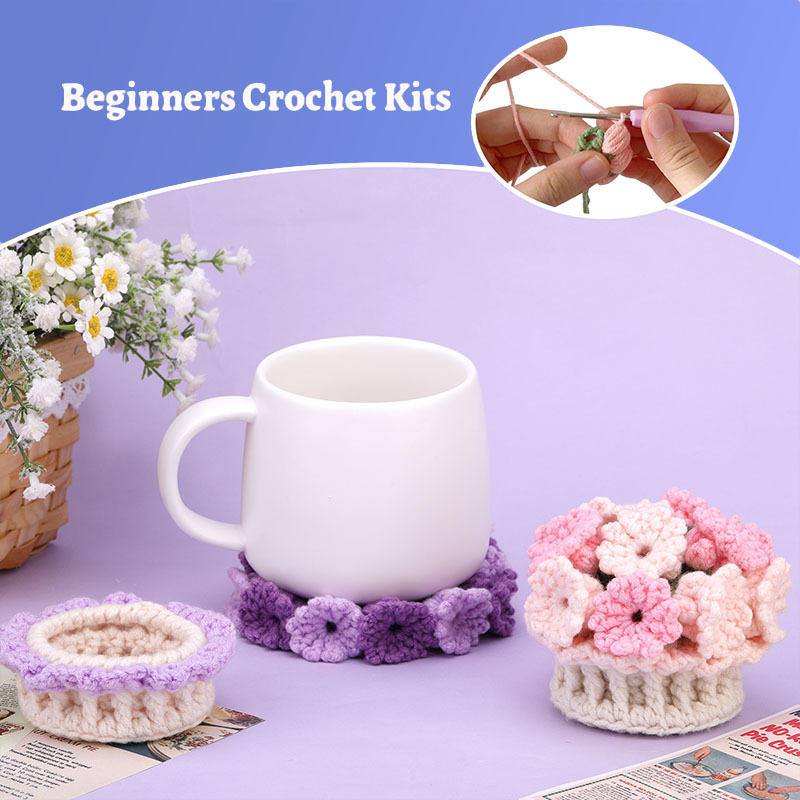 Flower coaster crochet material package two-color coaster dining table decoration handmade artwork creative pot