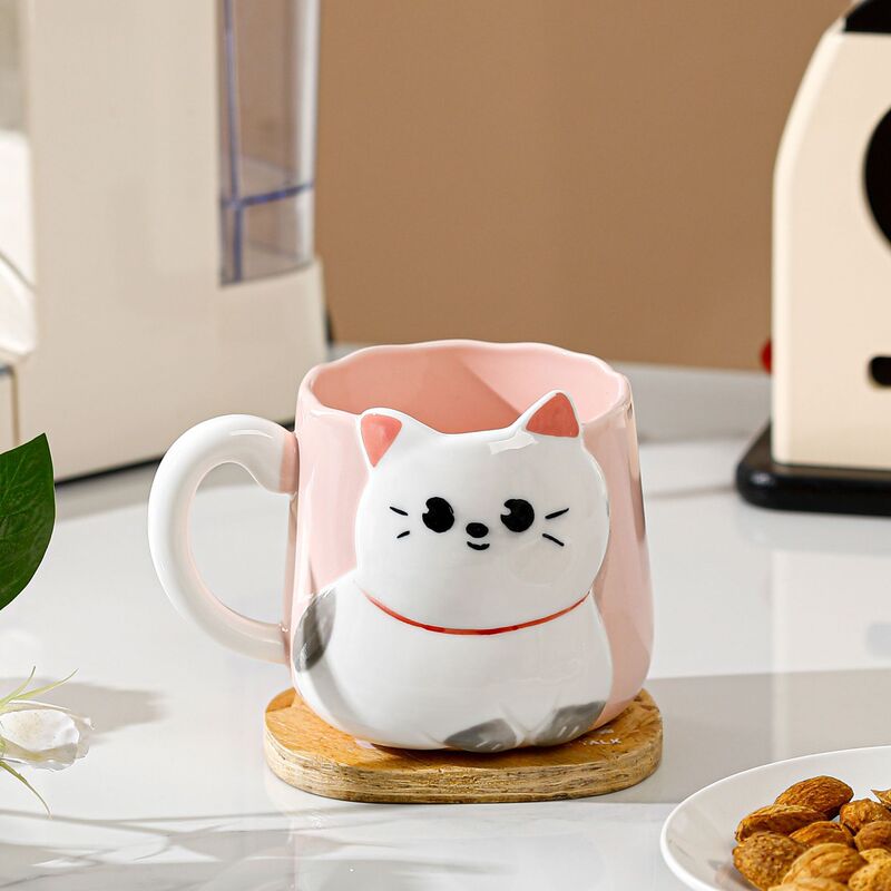クリエイティブな手描きのレリーフ猫セラミックカップ、見栄えの良いセラミックマグ、家庭用朝食ミルクカップ、ギフトカップ|undefined