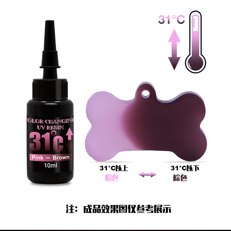 Transfronterizo 6 colores cambio de temperatura pegamento uv de bricolaje pegamento de alto brillo 31 grados toque a mano material que cambia de color resina que cambia de color fabricante de pegamento uv