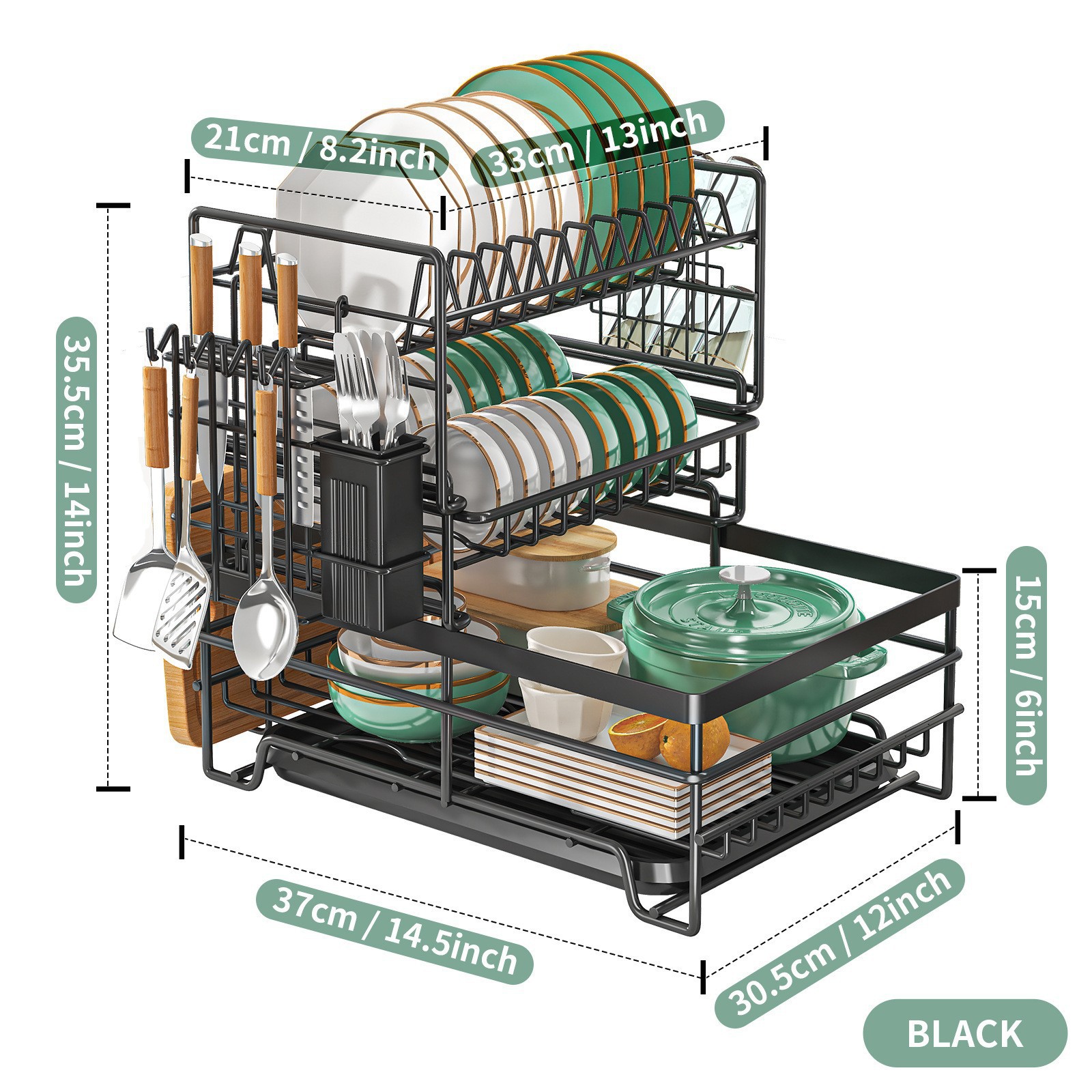 Transfronterizo Amazon cocina estante de platos a prueba de óxido casera doble capa de drenaje estante de platos multifuncional estante de almacenamiento de platos