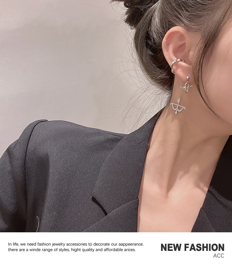 2021 New Trendy Asymmetric Heart Bow and Arrow Earrings for Women Long Wild Design Earrings Temperamental Minority Earringspicture5