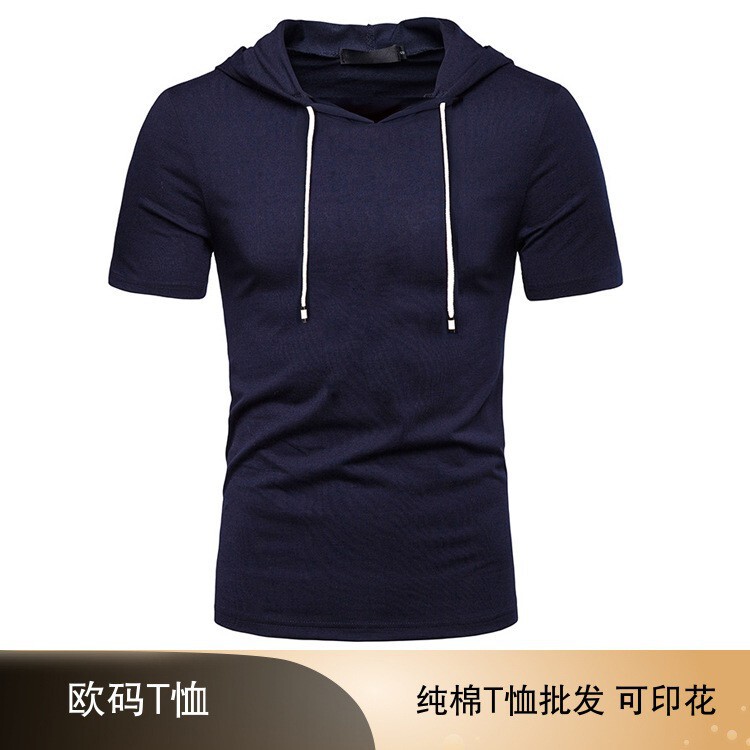 Short-Sleeved Summer Hooded Sweatshirt Men's Cotton Blank Pure Color T-Shirt Loose Cultural Shirt Round Neck Pure Cotton Breathable Short-Sleeved Summer Hooded Sweatshirt Men's Cotton Blank Pure Color T-Shirt Loose Cultural Shirt Round Neck Pure Cotton Breathable